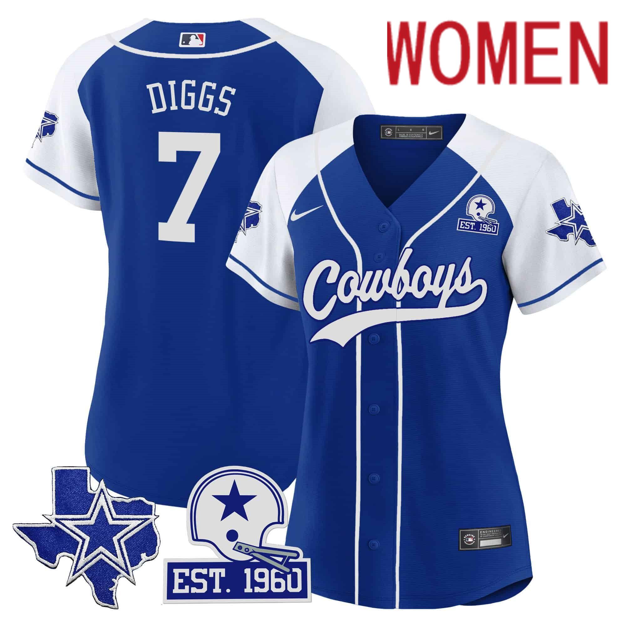 Women Dallas Cowboys #7 Diggs Blue 2024 Nike Patch Baseball NFL Jersey style 1->women nfl jersey->Women Jersey